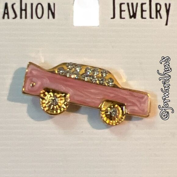 Bundle Sale 3 for $15 | Enamel Pink Car Brooch with Rhinestones - Picture 3 of 8